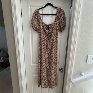 Astr Brown Tan Puff Sleeve Maxi Sundress